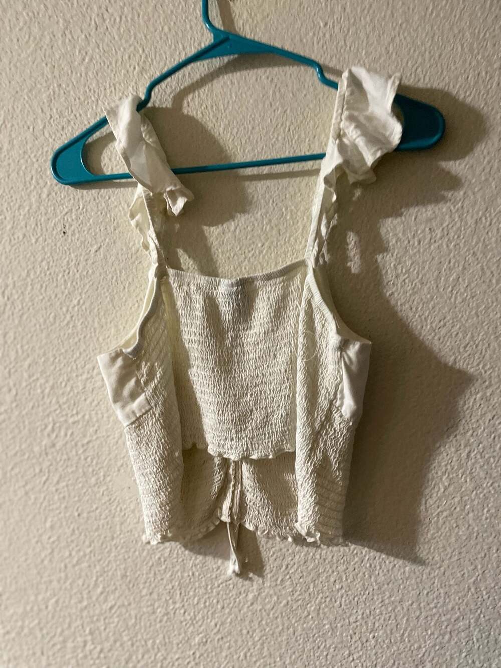 Wild Fable White Flutter Ruffle Strap Smocked Tie-Front Crop Top - Picture 5 of 5